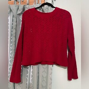 American Eagle cropped red eyelet chenille sweater